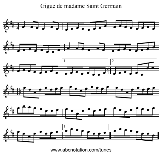 Gigue de madame Saint Germain - staff notation