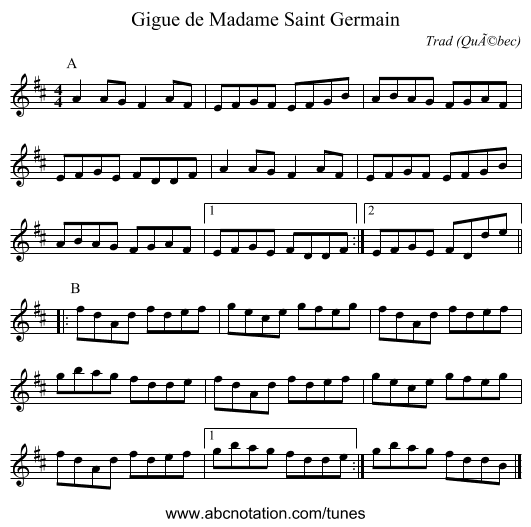 Gigue de Madame Saint Germain - staff notation