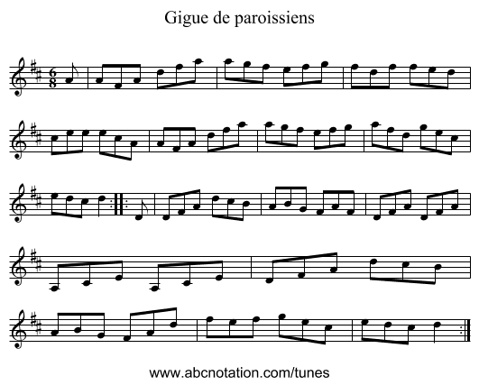Gigue de paroissiens - staff notation