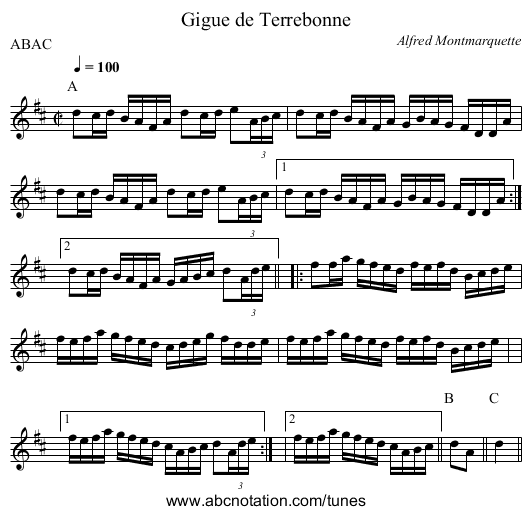 Gigue de Terrebonne - staff notation