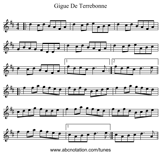 Gigue De Terrebonne - staff notation
