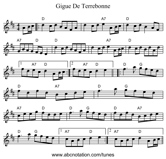 Gigue De Terrebonne - staff notation
