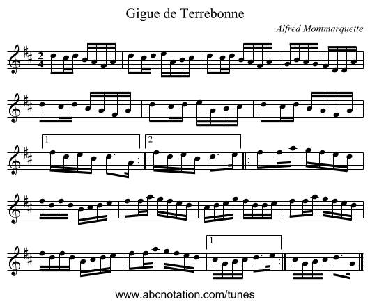 Gigue de Terrebonne - staff notation