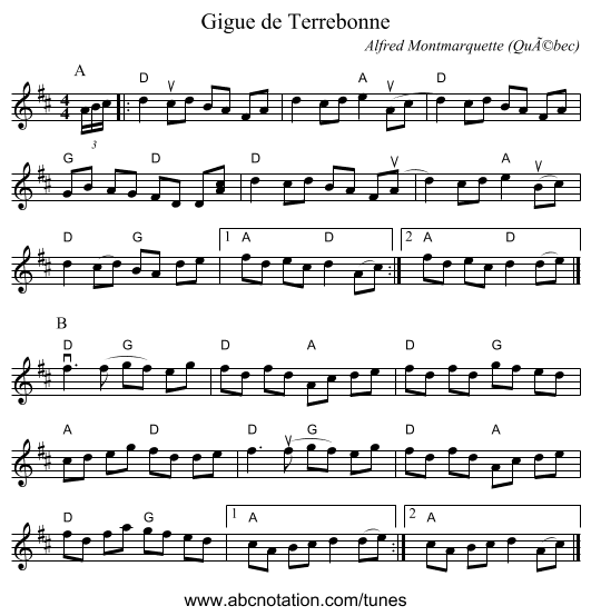 Gigue de Terrebonne - staff notation