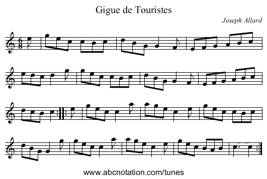 Gigue de Touristes - staff notation