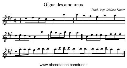 Gigue des amoureux - staff notation