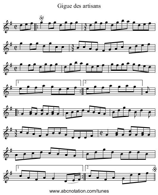 Gigue des artisans - staff notation