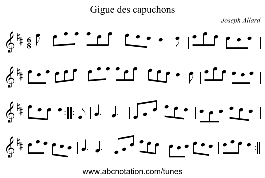 Gigue des capuchons - staff notation