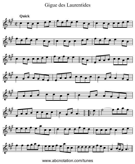 Gigue des Laurentides - staff notation