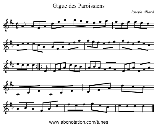 Gigue des Paroissiens - staff notation