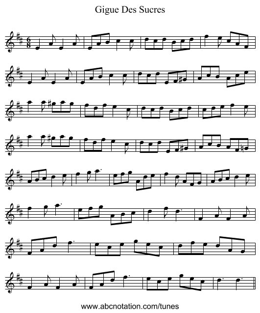 Gigue Des Sucres - staff notation