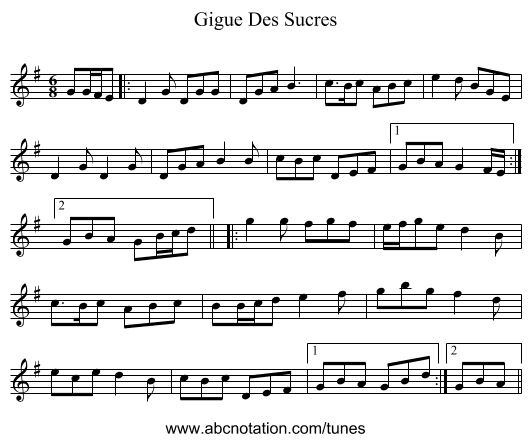Gigue Des Sucres - staff notation
