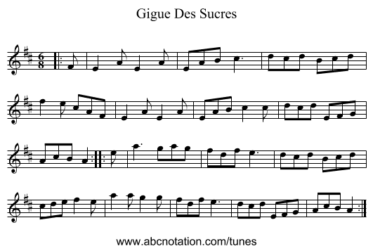 Gigue Des Sucres - staff notation