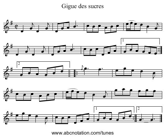 Gigue des sucres - staff notation