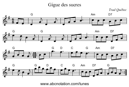 Gigue des sucres - staff notation