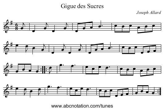 Gigue des Sucres - staff notation