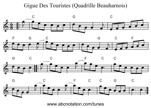 Gigue Des Touristes (Quadrille Beauharnois) - staff notation
