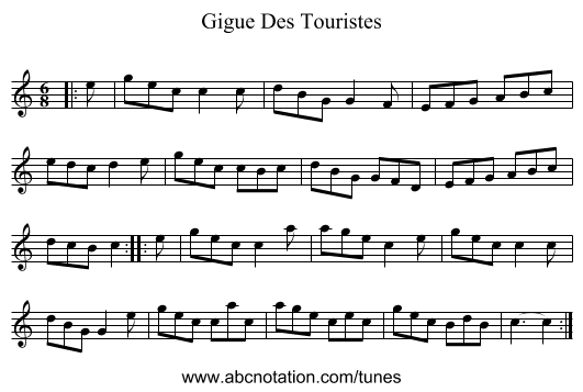 Gigue Des Touristes - staff notation