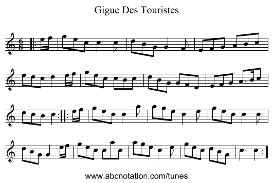 Gigue Des Touristes - staff notation