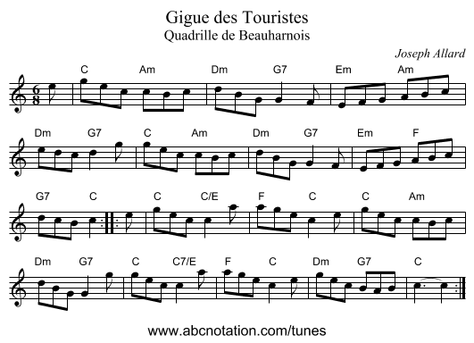 Gigue des Touristes - staff notation