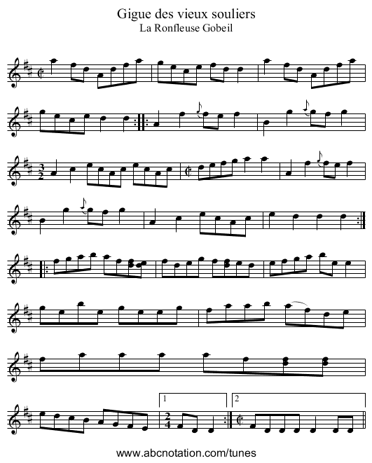 Gigue des vieux souliers - staff notation