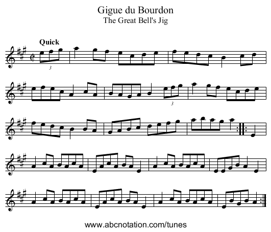 Gigue du Bourdon - staff notation