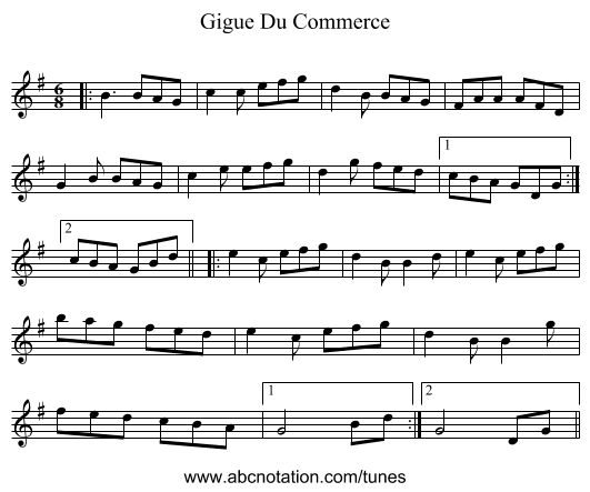 Gigue Du Commerce - staff notation