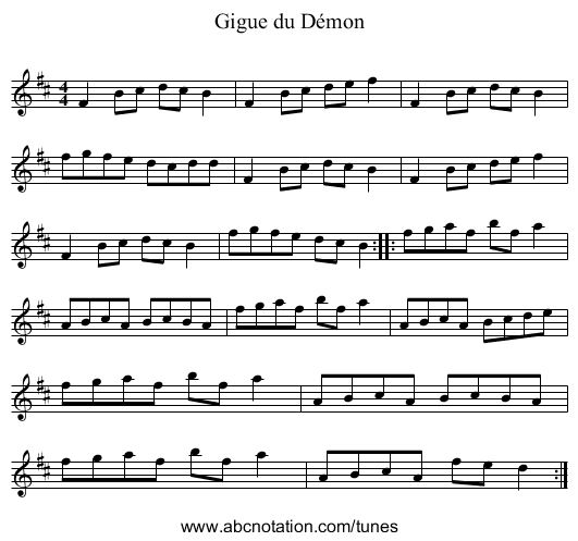 Gigue du D&eacute;mon - staff notation