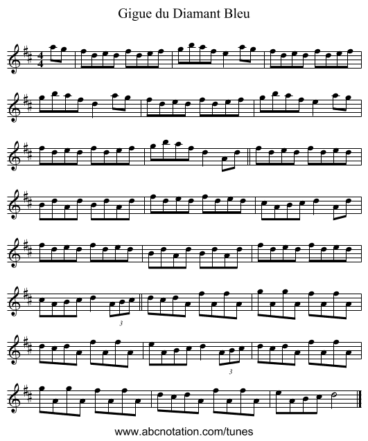 Gigue du Diamant Bleu - staff notation