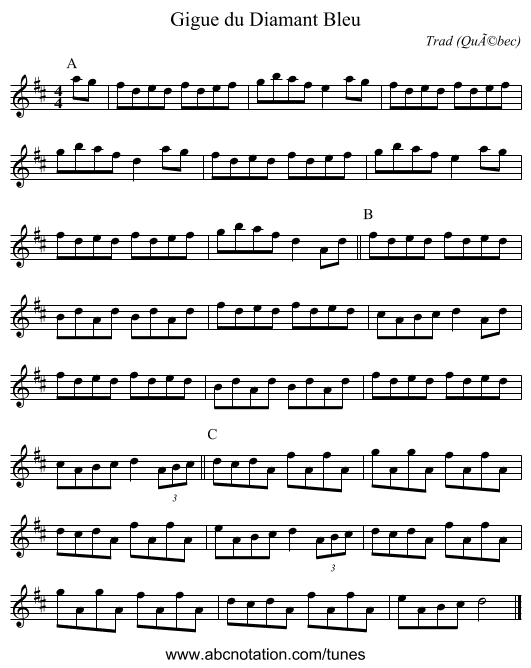 Gigue du Diamant Bleu - staff notation
