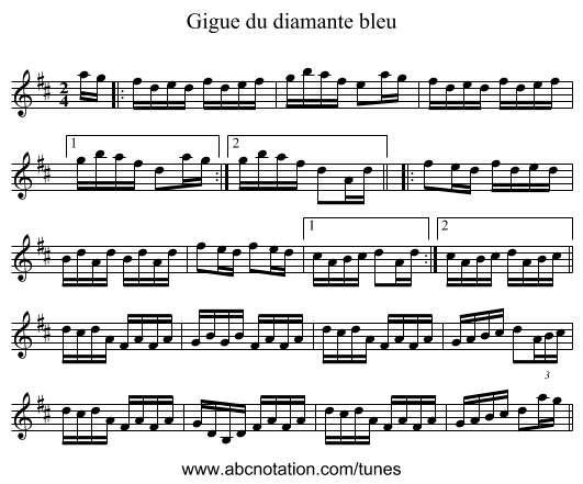 Gigue du diamante bleu - staff notation