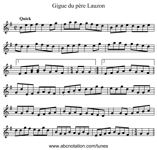 Gigue du père Lauzon - staff notation
