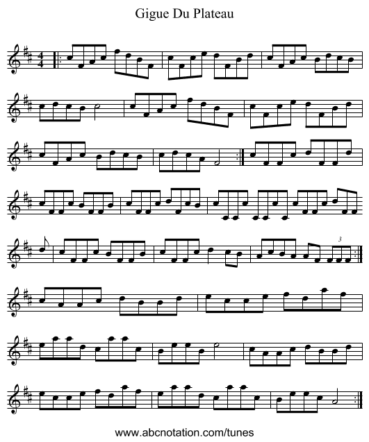 Gigue Du Plateau - staff notation