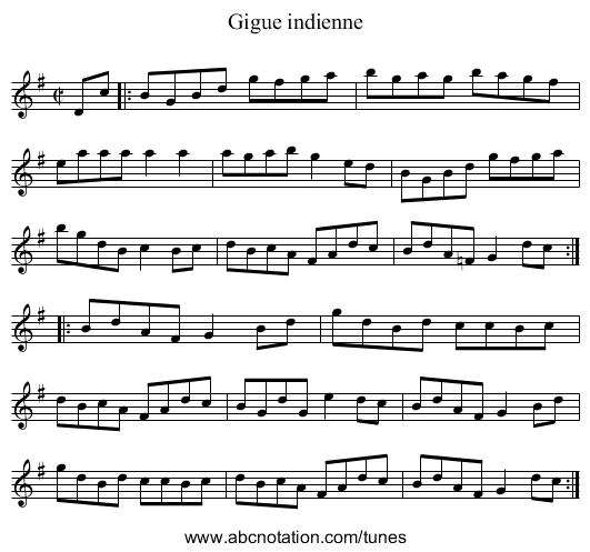 Gigue indienne - staff notation