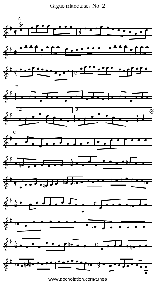 Gigue irlandaises No. 2 - staff notation