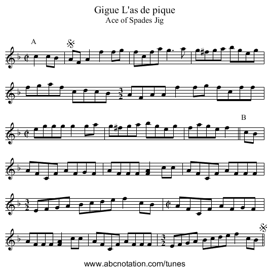 Gigue L'as de pique - staff notation