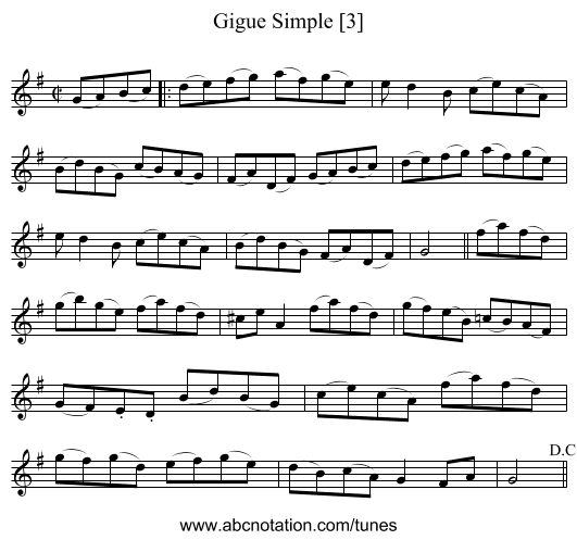 Gigue Simple [3] - staff notation