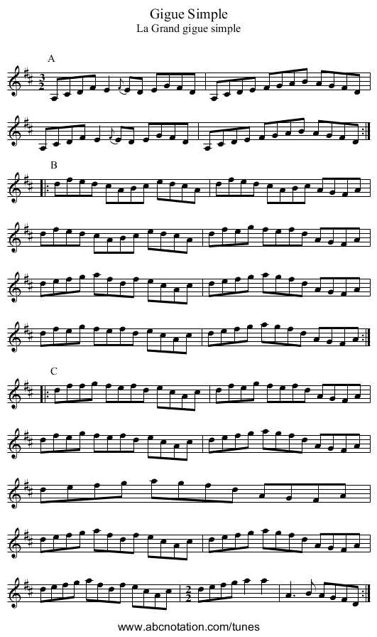 Gigue Simple - staff notation
