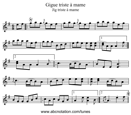 Gigue triste à mame - staff notation
