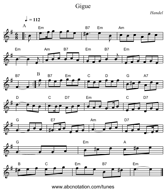Gigue - staff notation