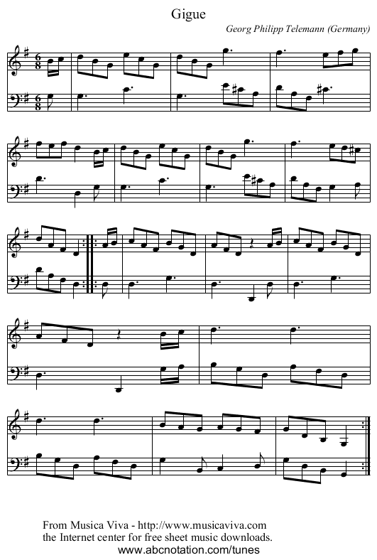 Gigue - staff notation