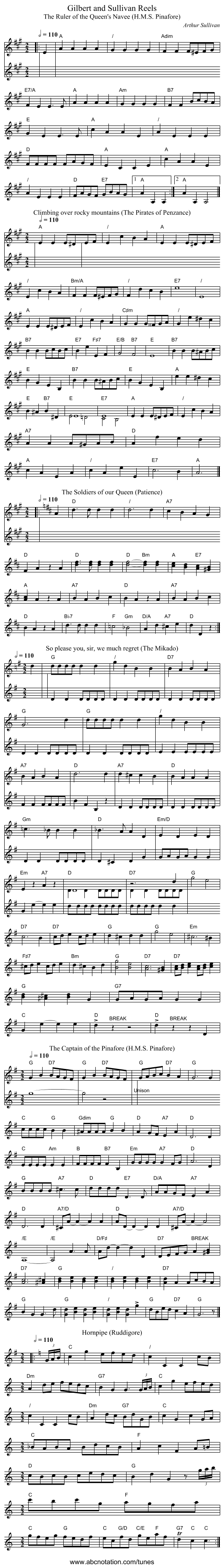 Gilbert and Sullivan Reels - staff notation