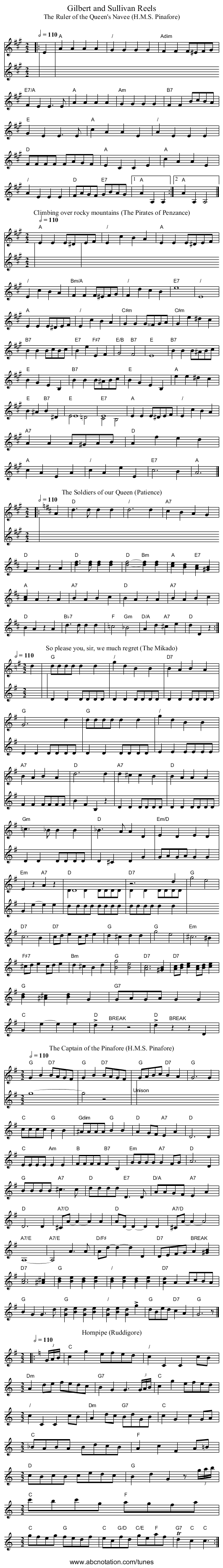 Gilbert and Sullivan Reels - staff notation