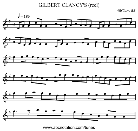 GILBERT CLANCY'S (reel) - staff notation
