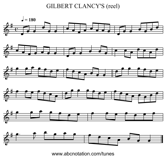 GILBERT CLANCY'S (reel) - staff notation