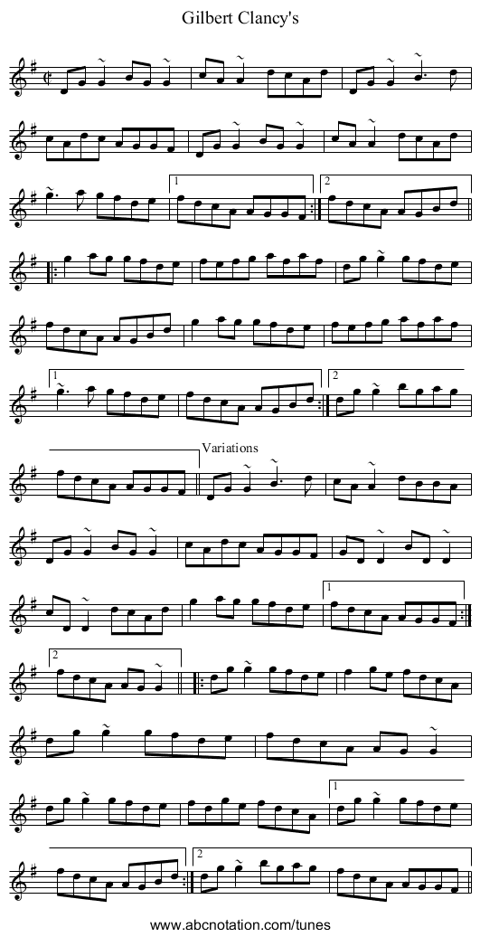 Gilbert Clancy's - staff notation
