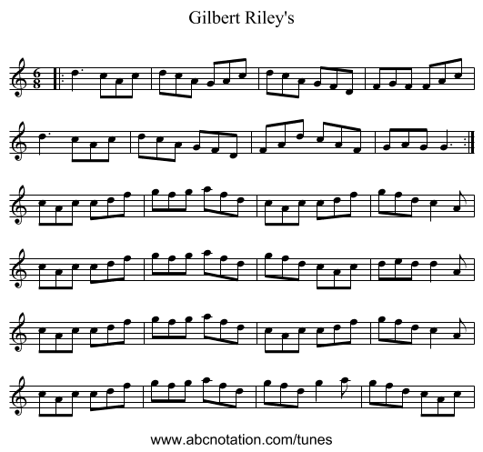 Gilbert Riley's - staff notation
