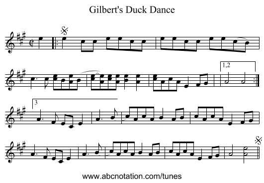 Gilbert's Duck Dance - staff notation