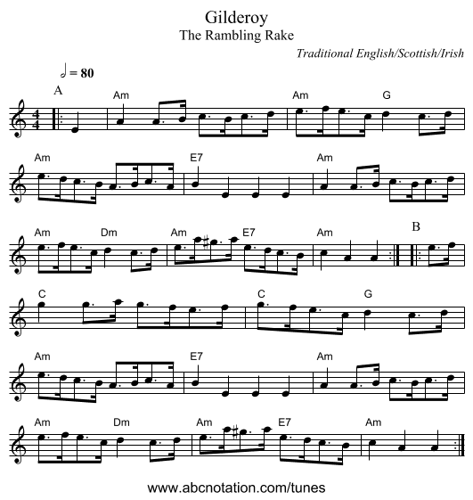 Gilderoy - staff notation