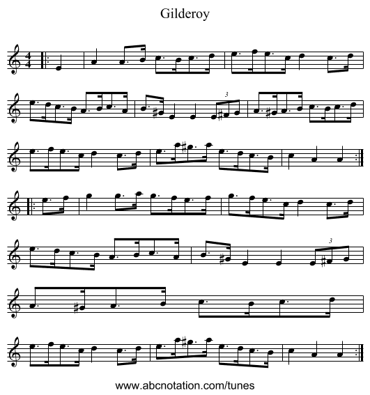 Gilderoy - staff notation
